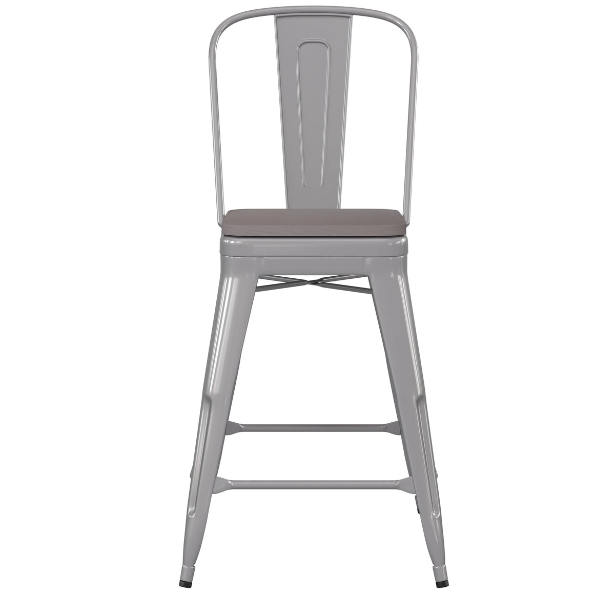 Silver/Gray |#| All-Weather Commercial Counter Stool with Removable Back/Poly Seat-Silver/Gray