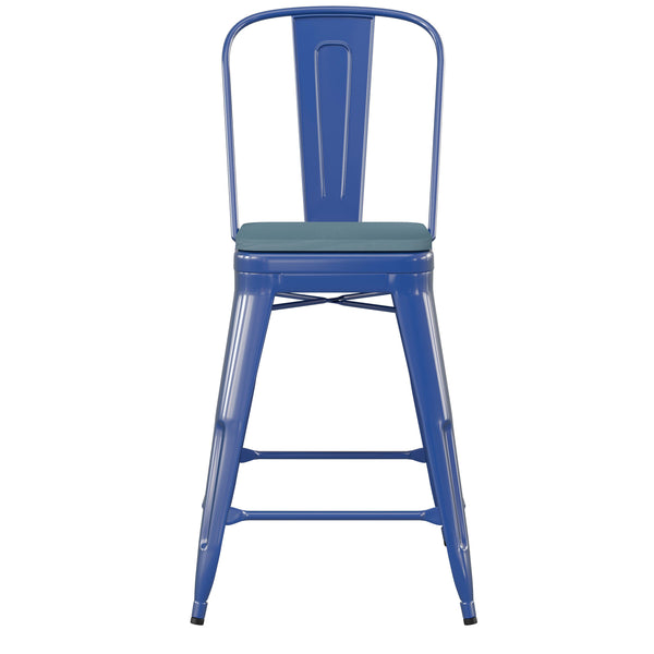 Blue/Teal-Blue |#| All-Weather Commercial Counter Stool with Removable Back/Poly Seat-Blue/Teal