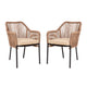 Natural/Ivory |#| Woven Indoor/Outdoor Stacking Club Chairs in Natural - Ivory Cushions-Set of 2