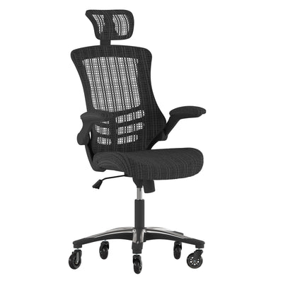 Kelista High-Back Swivel Ergonomic Executive Office Chair with Flip-Up Arms and Roller Wheels