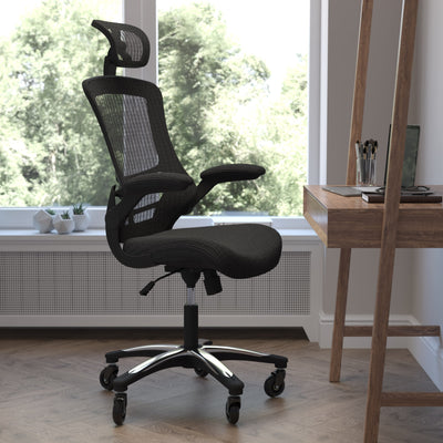 Kelista High-Back Swivel Ergonomic Executive Office Chair with Flip-Up Arms and Roller Wheels