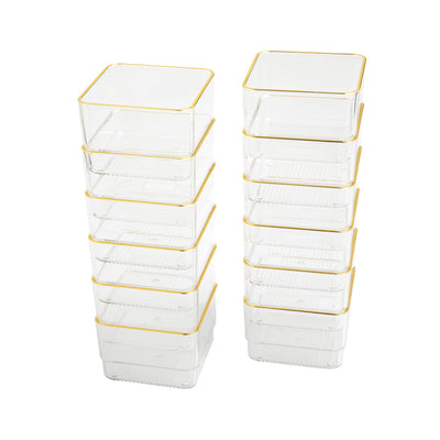 Kerry 12 Pack Plastic Stackable Office Desk Drawer Organizers with Metallic Trim, 3