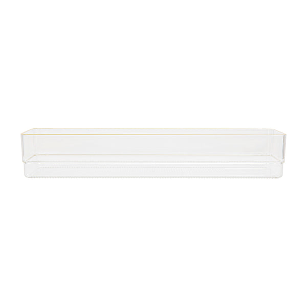 Set of 2 Plastic Stacking Desk Drawer Organizers with Gold Trim - 15 x 6