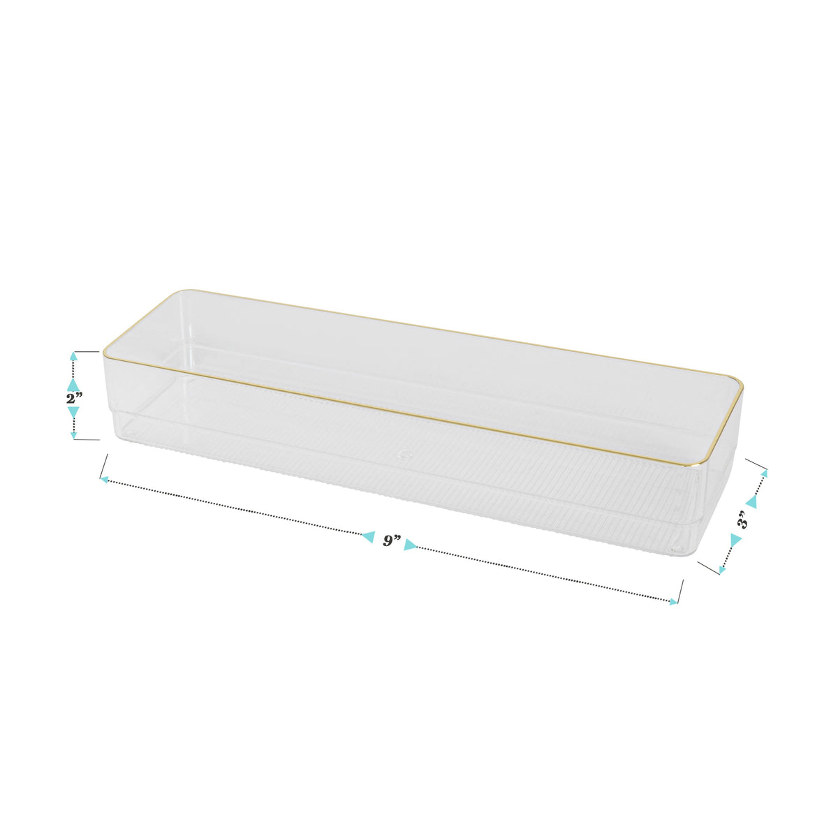 Set of 8 Plastic Stacking Desk Drawer Organizers with Gold Trim - 9 x 3