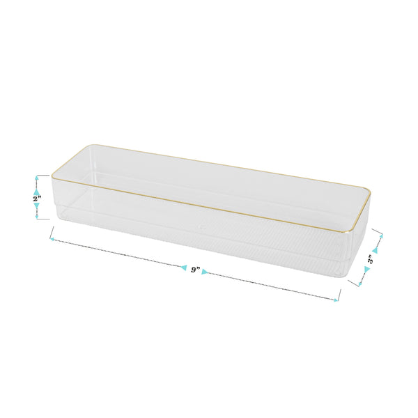Set of 8 Plastic Stacking Desk Drawer Organizers with Gold Trim - 9 x 3
