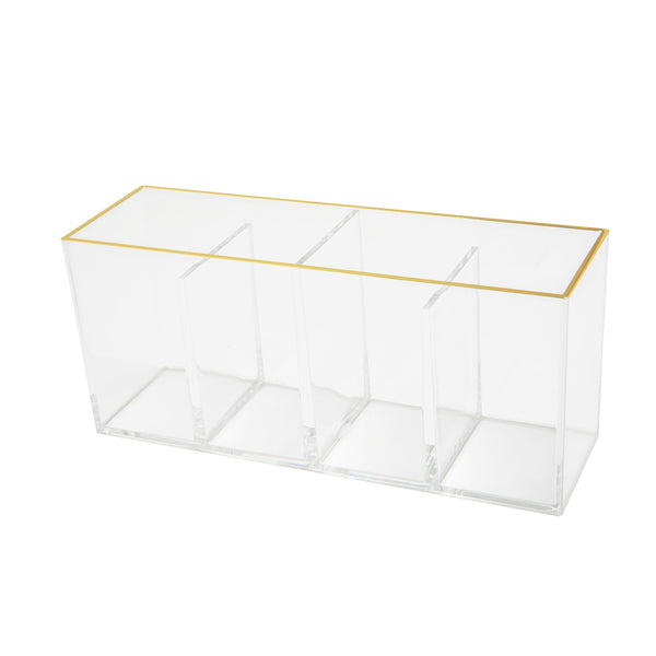 Plastic 4 Compartment Desktop Pen Holder and Organizer with Gold Trim