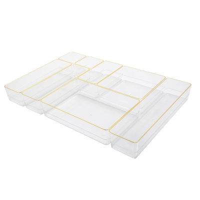 Kerry Plastic Stackable Office Desk Drawer Organizers with Metallic Trim, Various Sizes, Set of 8