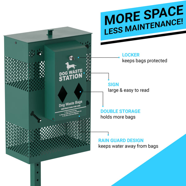 Compact Pet Waste Station with Rectangle Trash Can and Roll Waste Bag Dispenser