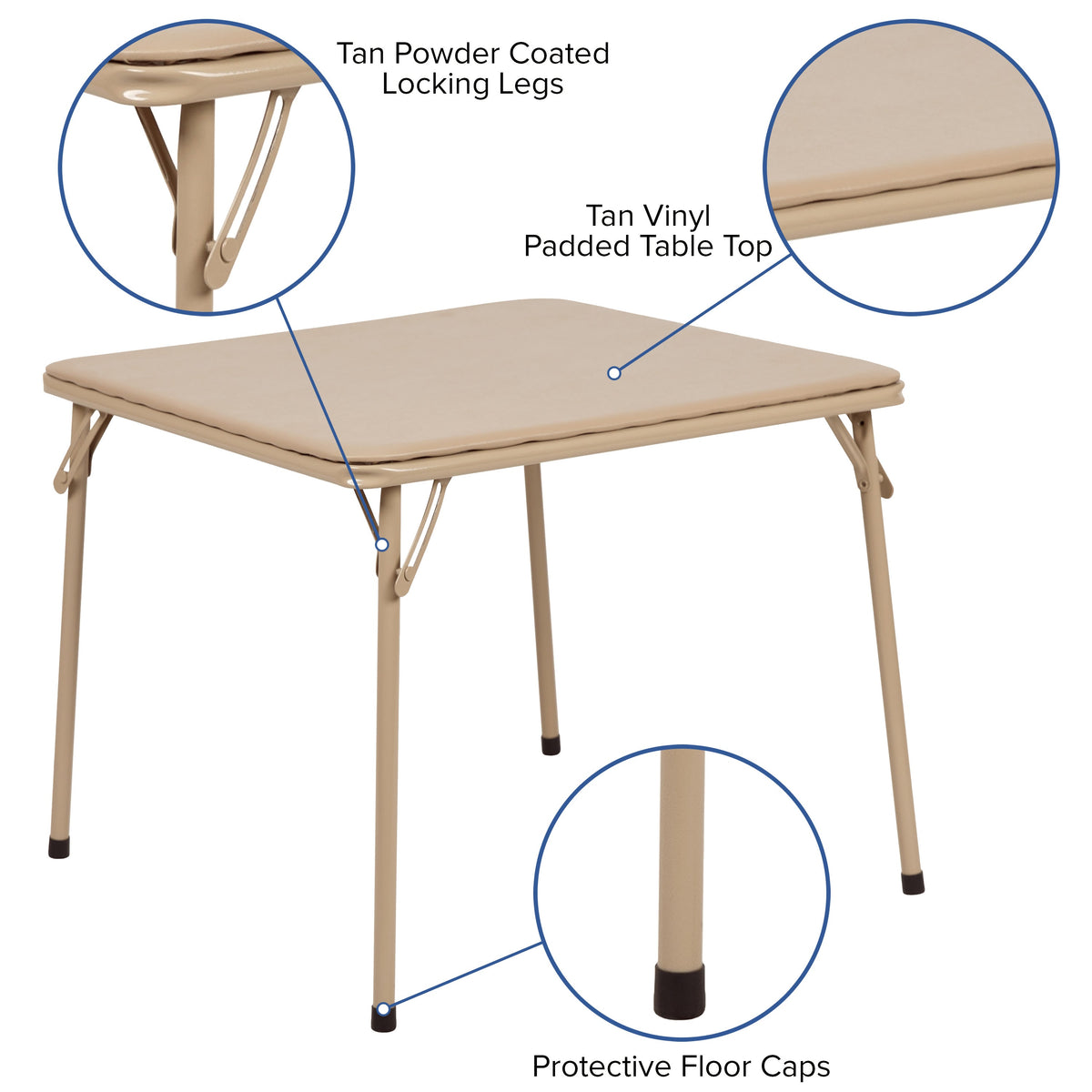 Tan |#| Kids Tan 5 Piece Folding Table and Chair Set - Kids Activity Table Set