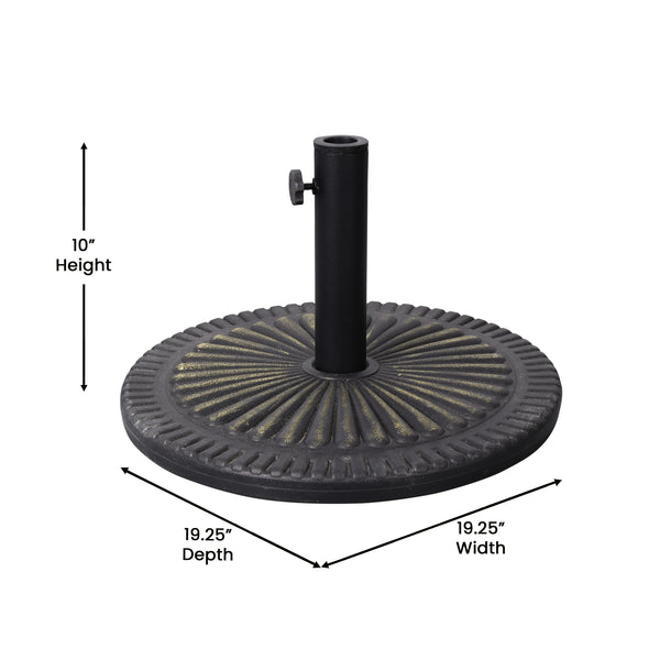 are patio umbrella bases universal Flash Furniture 19.25 in. Dia. Kona Universal Black Cement Patio Umbrella Base with Sunburst Patterned Weatherproof Plastic Polymer Coating