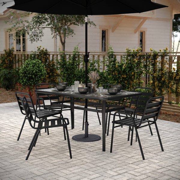Flash Furniture 19.25 in. Dia. Kona Universal Black Cement Patio Umbrella Base with Sunburst Patterned Weatherproof Plastic Polymer Coating