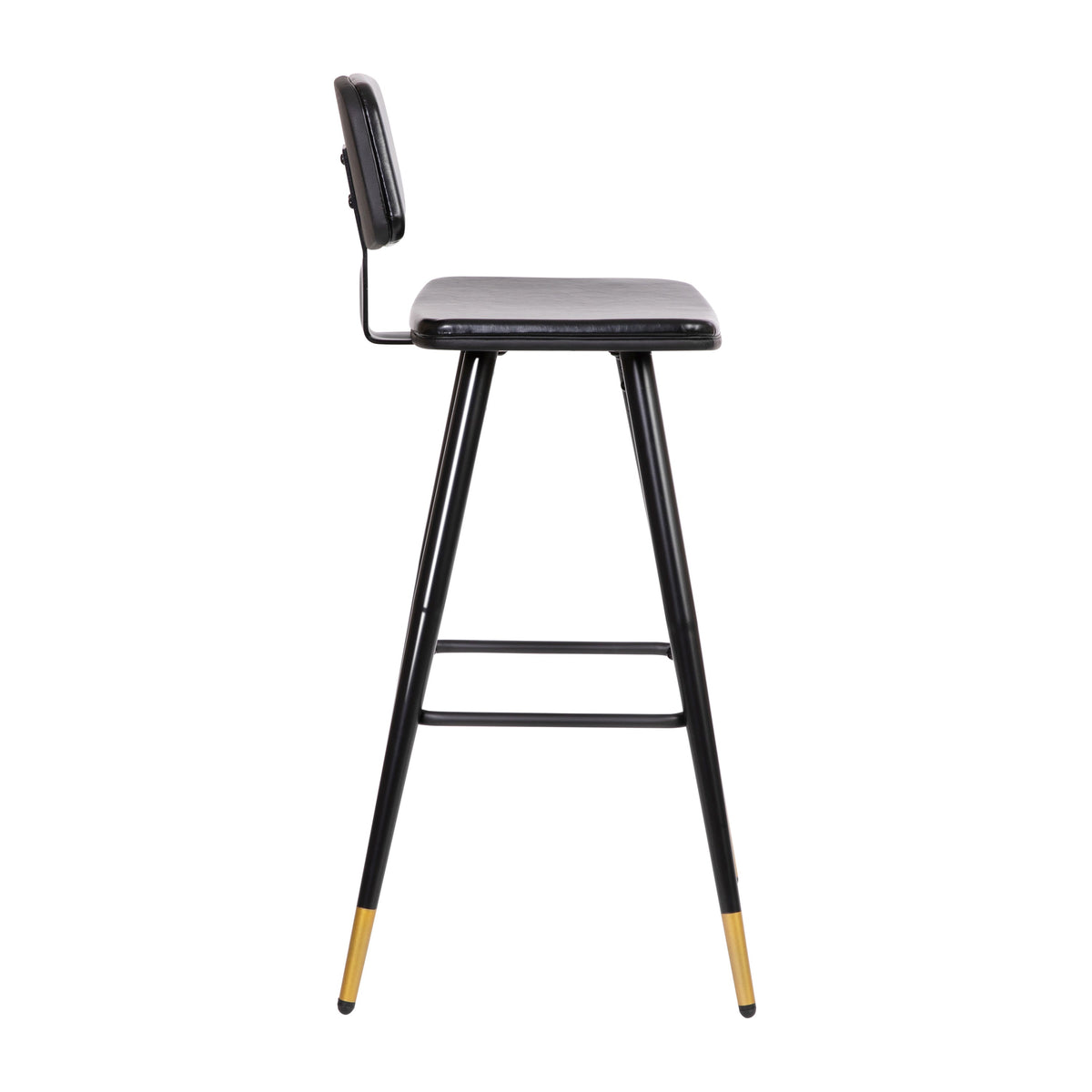 Black |#| Set of 2 Black LeatherSoft Barstools with Black Iron Frame and Gold Tipped Legs