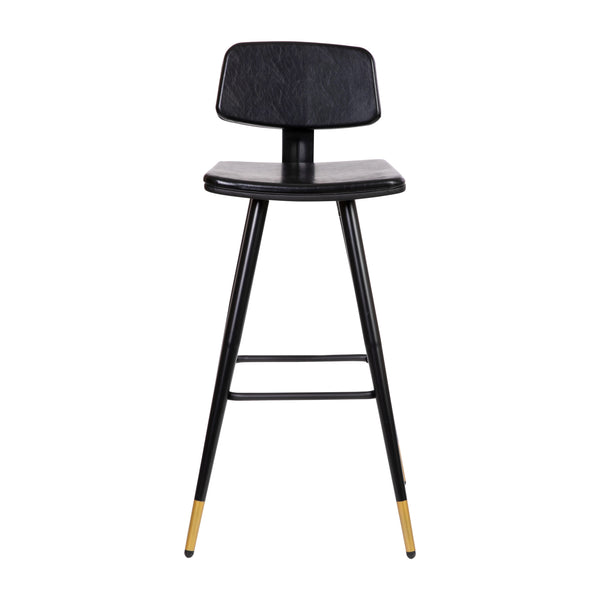 Black |#| Set of 2 Black LeatherSoft Barstools with Black Iron Frame and Gold Tipped Legs