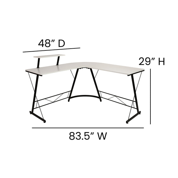 White Top/Black Frame |#| L-Shaped Computer White Desk, Gaming Desk, Home Office Desk, Black Frame