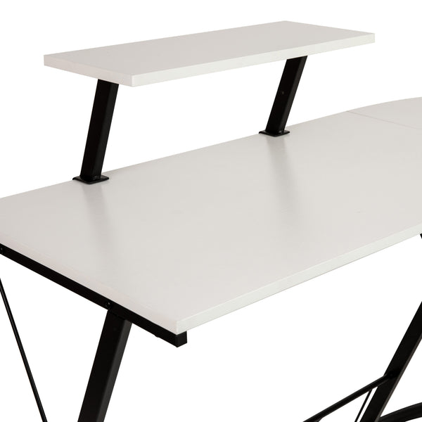 White Top/Black Frame |#| L-Shaped Computer White Desk, Gaming Desk, Home Office Desk, Black Frame