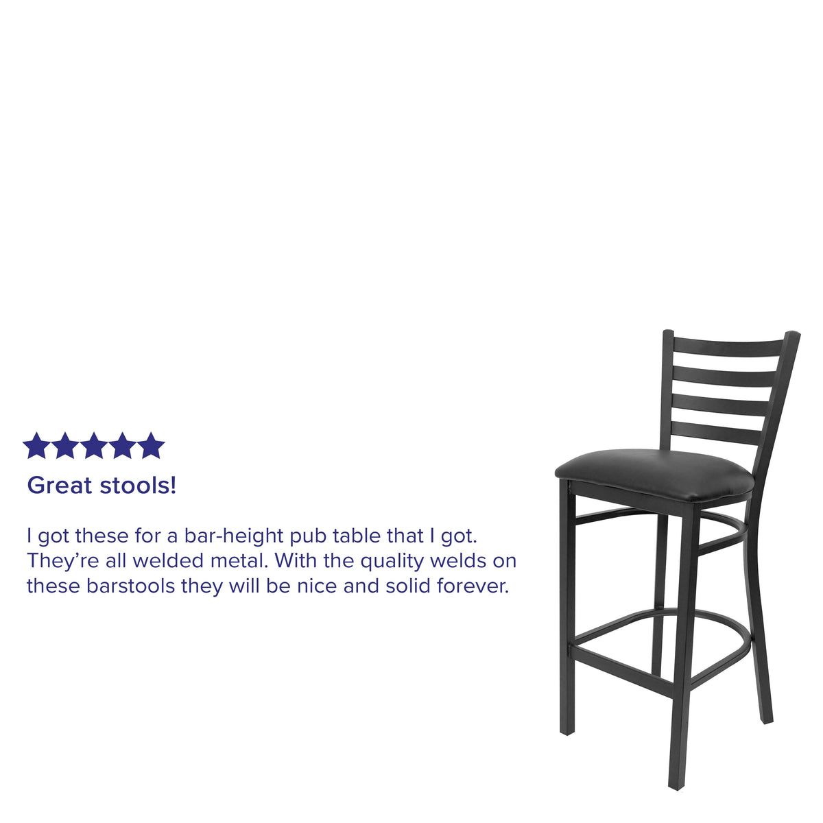 Black Vinyl Seat/Black Metal Frame |#| Black Ladder Back Metal Restaurant Barstool - Black Vinyl Seat
