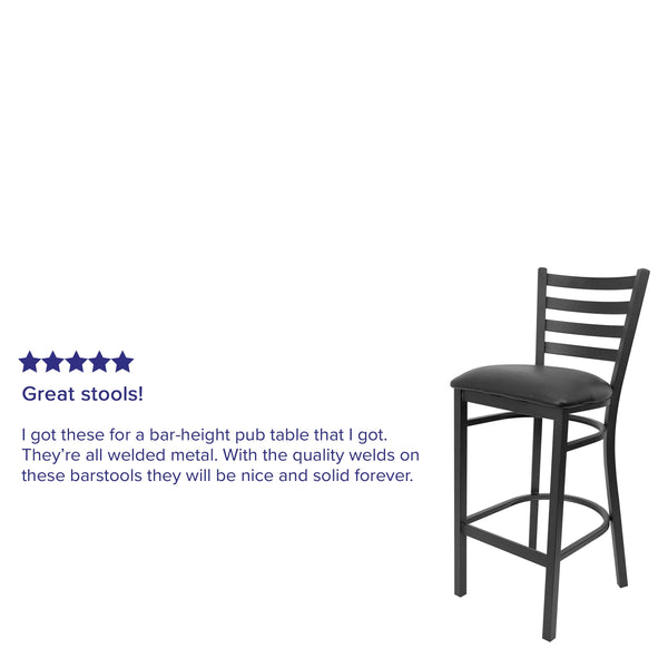 Black Vinyl Seat/Black Metal Frame |#| Black Ladder Back Metal Restaurant Barstool - Black Vinyl Seat