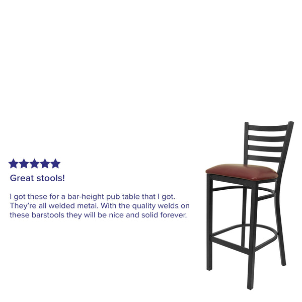 Burgundy Vinyl Seat/Black Metal Frame |#| Black Ladder Back Metal Restaurant Barstool - Burgundy Vinyl Seat