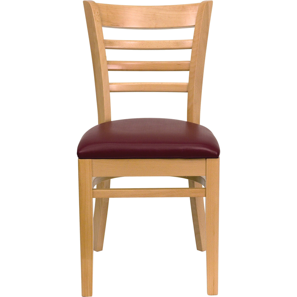 Burgundy Vinyl Seat/Natural Wood Frame |#| Ladder Back Natural Wood Restaurant Chair - Burgundy Vinyl Seat