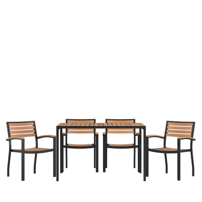 Lark 5 Piece Outdoor Dining Table Set - Synthetic Teak Poly Slats - Lark 30