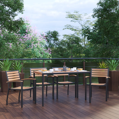 Lark 5 Piece Outdoor Dining Table Set - Synthetic Teak Poly Slats - Lark 30