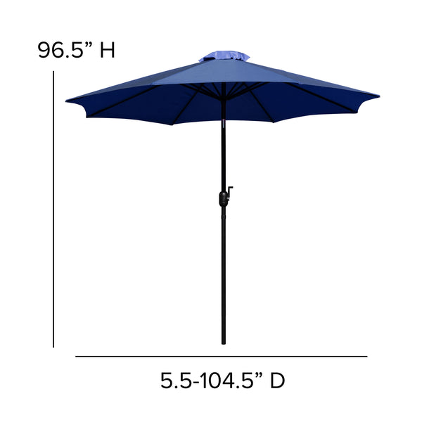 Navy |#| 35inch Square Faux Teak Patio Table, 2 Chairs and Navy 9FT Patio Umbrella with Base