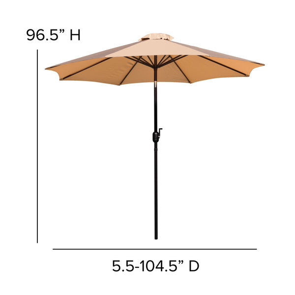 Tan |#| 35inch Square Faux Teak Patio Table, 2 Chairs and Tan 9FT Patio Umbrella with Base