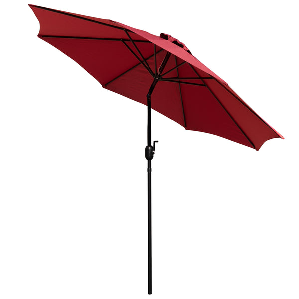 Red |#| 35inch Square Faux Teak Patio Table, 2 Chairs and Red 9FT Patio Umbrella with Base