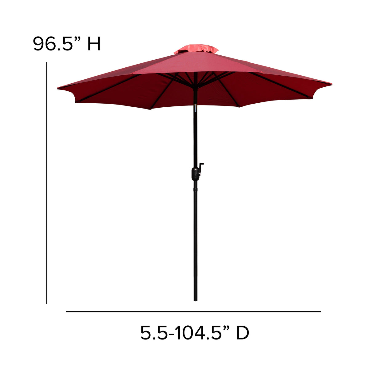 Red |#| Faux Teak 35inch Square Patio Table, 4 Chairs & Red 9FT Patio Umbrella with Base
