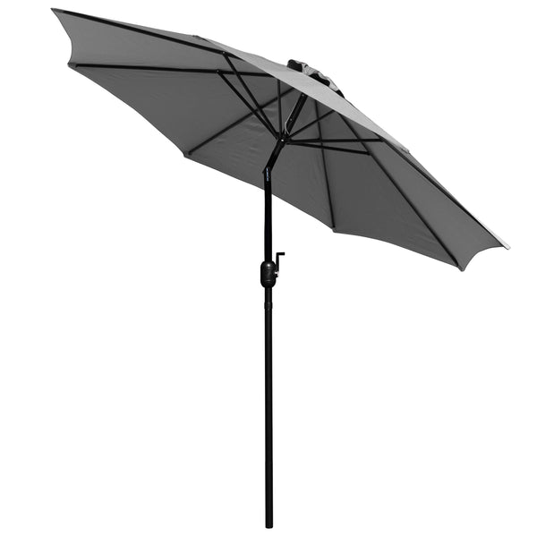Gray |#| Faux Teak 35inch Square Patio Table, 4 Chairs & Gray 9FT Patio Umbrella with Base