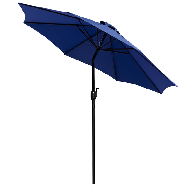 Navy |#| Faux Teak 35inch Square Patio Table, 4 Chairs & Navy 9FT Patio Umbrella with Base