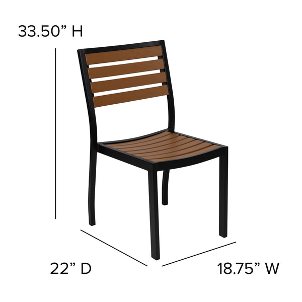 Tan |#| Faux Teak 35inch Square Patio Table, 4 Chairs & Tan 9FT Patio Umbrella with Base
