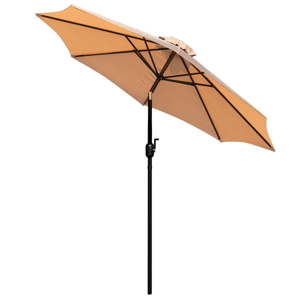 Tan |#| Faux Teak 35inch Square Patio Table, 4 Chairs & Tan 9FT Patio Umbrella with Base