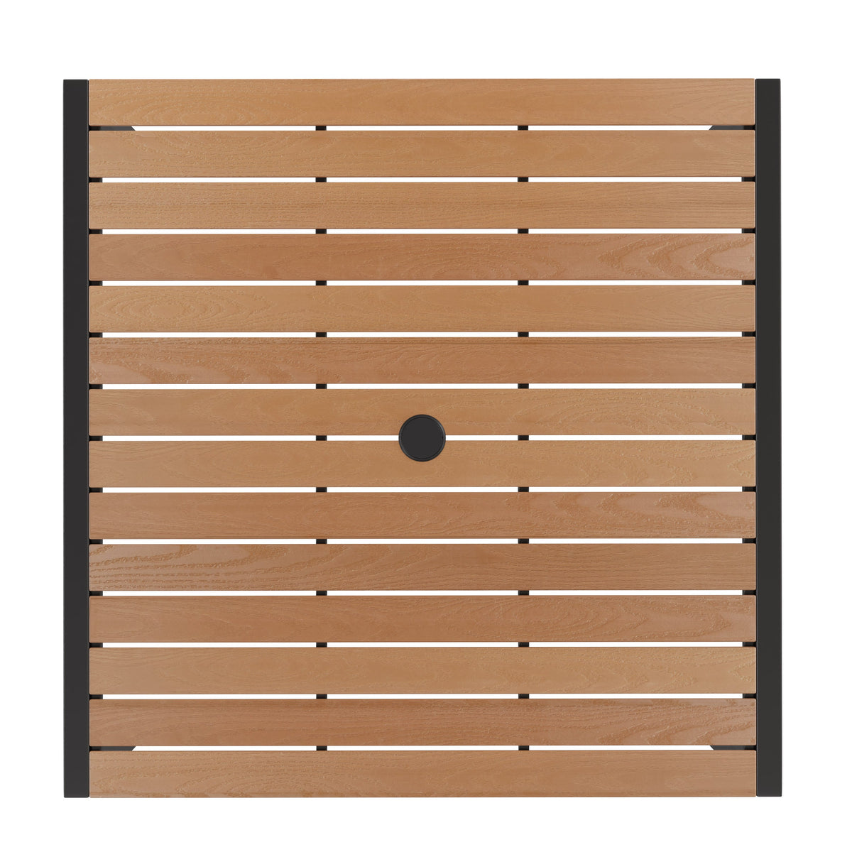 Tan |#| Faux Teak 35inch Square Patio Table, 4 Chairs & Tan 9FT Patio Umbrella with Base