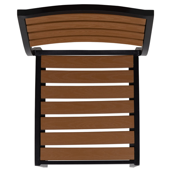 Tan |#| Faux Teak 35inch Square Patio Table, 4 Chairs & Tan 9FT Patio Umbrella with Base