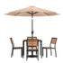 Lark 7 Piece All-Weather Deck or Patio Set with Stacking Faux Teak Chairs, Faux Teak Table & Umbrella with Base