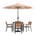 Lark 7 Piece Outdoor Patio Table Set with 4 Synthetic Teak Stackable Chairs, Lark 3Lark 5" Square Table & Umbrella with Base