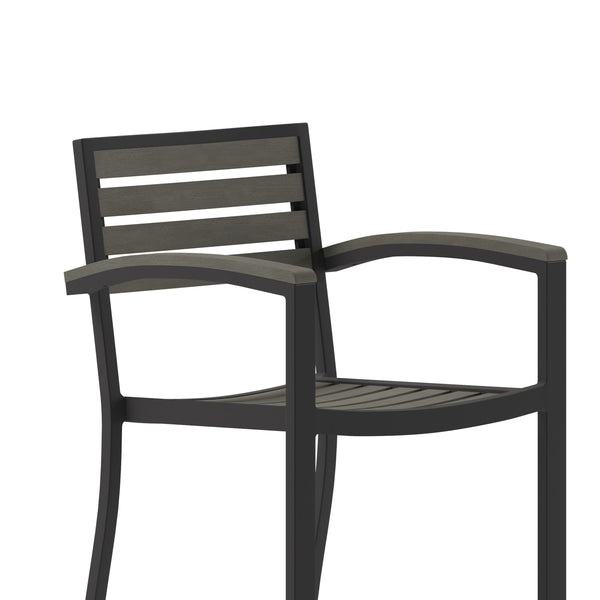Gray Wash |#| Commercial Grade Outdoor Bar Stool with Armrests and Poly Resin Slats-Gray Wash