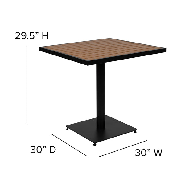 2 Faux Teak Accented Club Chairs - 30inch Square Faux Teak Patio Table Set