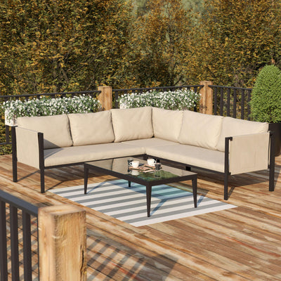 Lea Indoor/Outdoor Sectional with Cushions - Modern Steel Framed Chair with Dual Storage Pockets - View 2