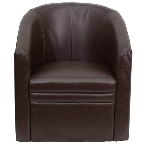 Brown LeatherSoft Barrel-Shaped Guest Chair - Home Office Furniture - Side Chair