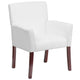 White |#| White LeatherSoft Executive Side Reception Chair with Mahogany Legs