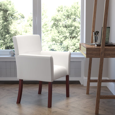 LeatherSoft Executive Side Reception Chair with Mahogany Legs