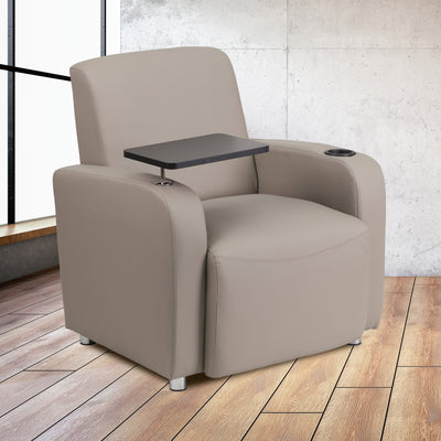 LeatherSoft Guest Chair with Tablet Arm, Chrome Legs and Cup Holder