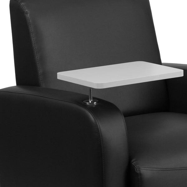 Black |#| Black LeatherSoft Guest Chair w/Tablet Arm, Front Wheel Casters &Cup Holder
