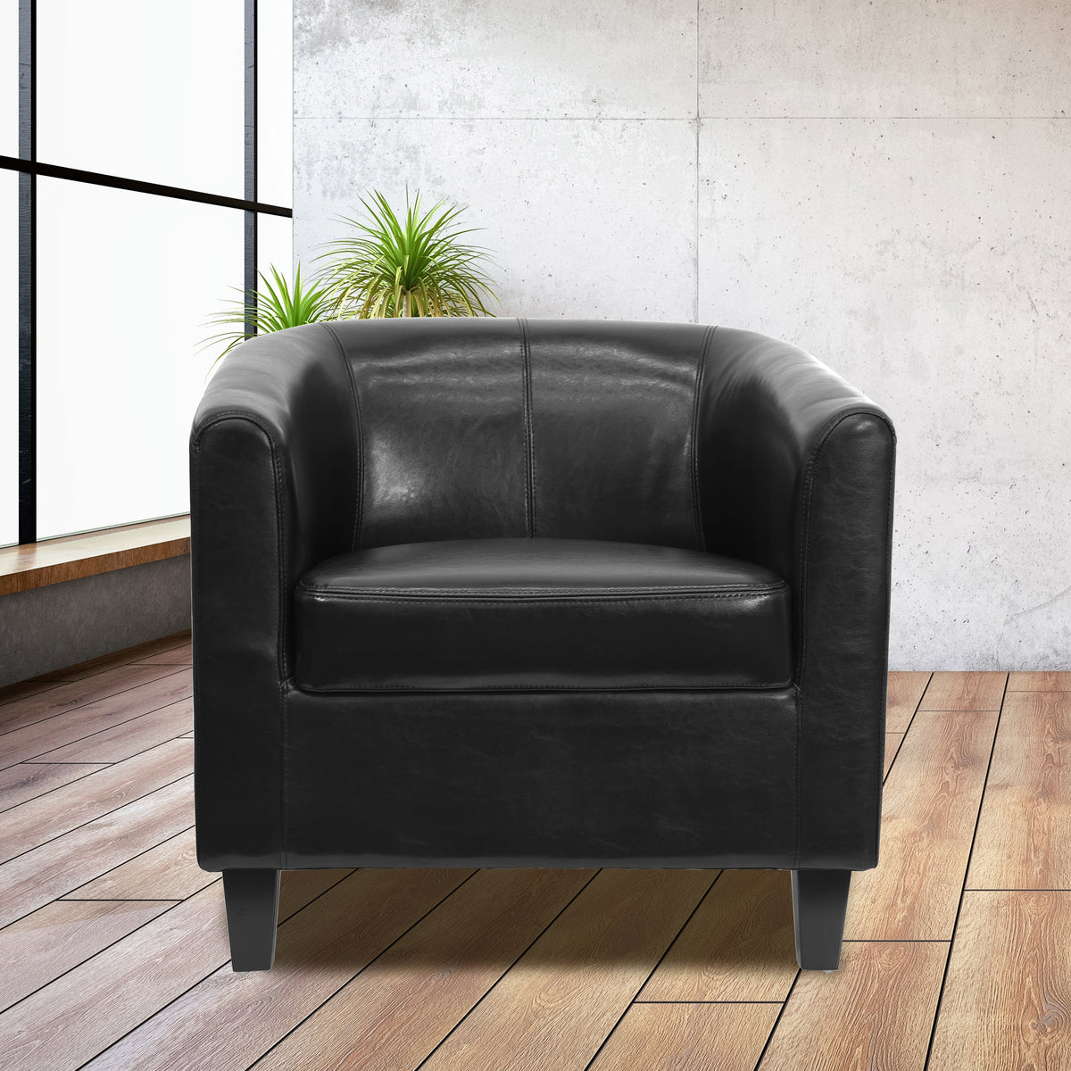 Black |#| Black LeatherSoft Lounge Chair with Sloping Arms - Reception and Guest Seating