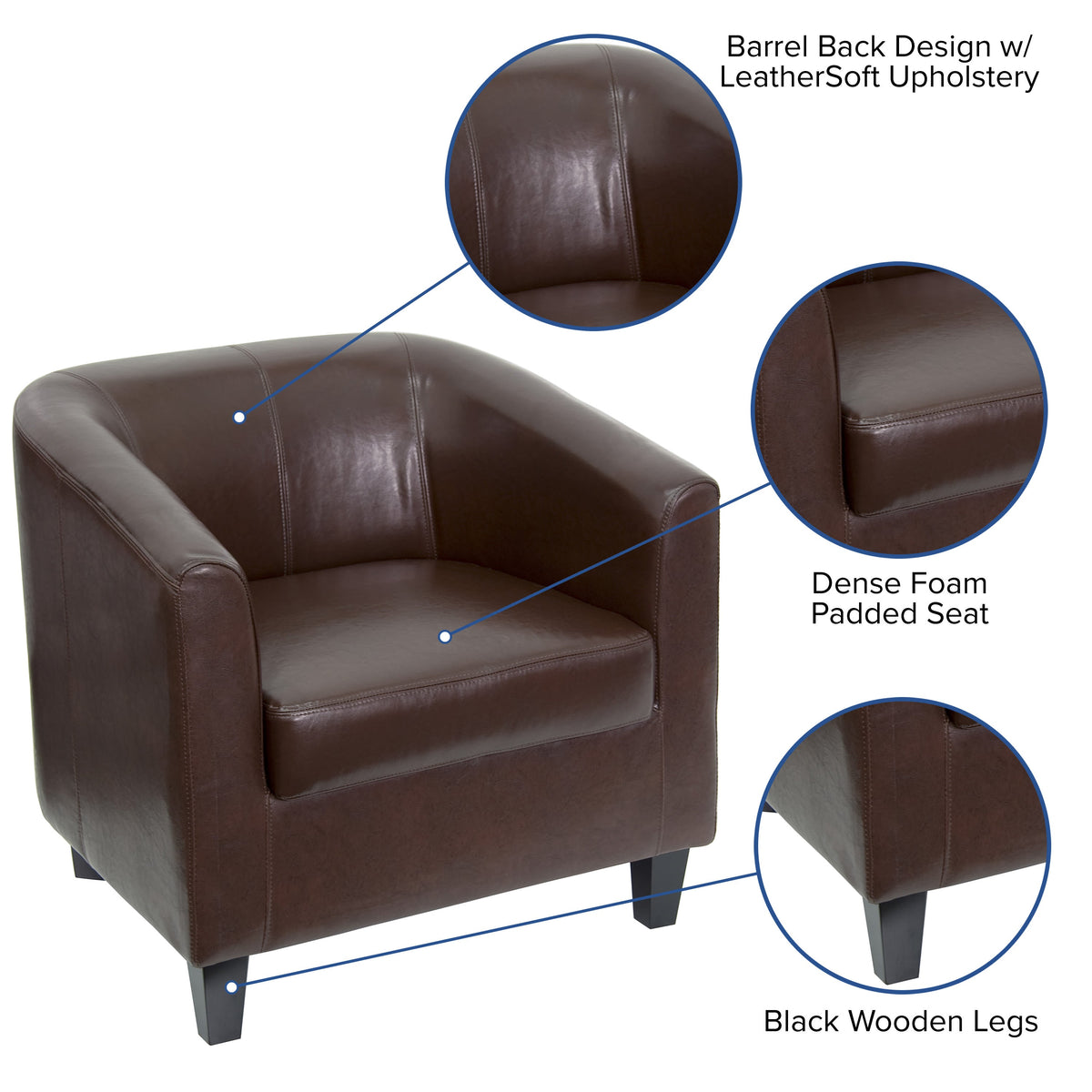 Brown |#| Brown LeatherSoft Lounge Chair with Sloping Arms - Reception and Guest Seating