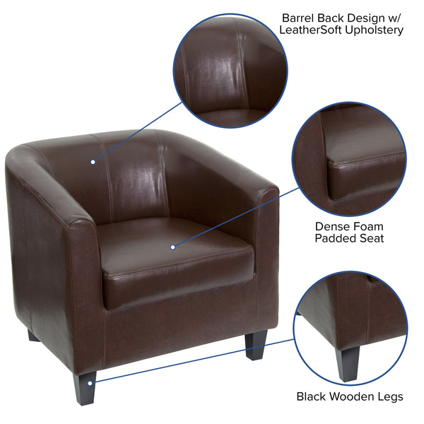 Brown |#| Brown LeatherSoft Lounge Chair with Sloping Arms - Reception and Guest Seating