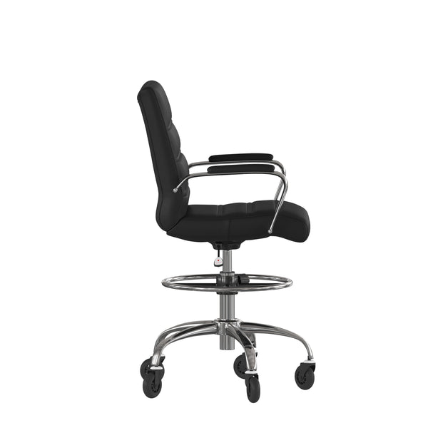 Black |#| Drafting Chair with Roller Wheels, Adjustable Foot Ring - Black LeatherSoft