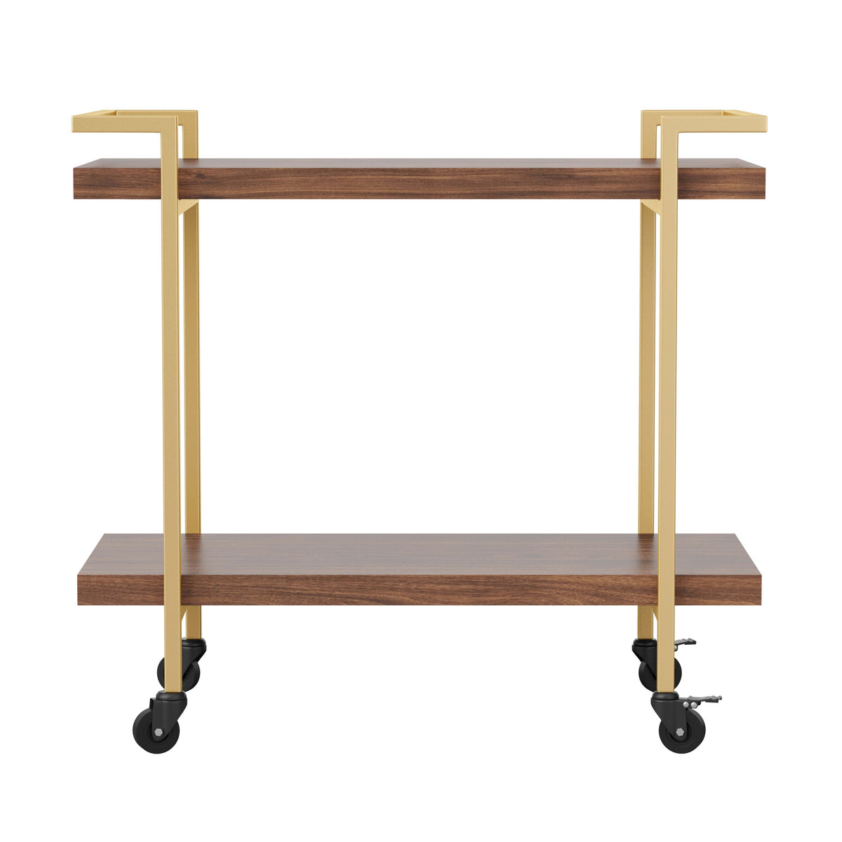 Walnut/Polished Brass Frame |#| Mobile 2 Tier Home Office Printer Cart with Side Storage-Walnut/Polished Brass